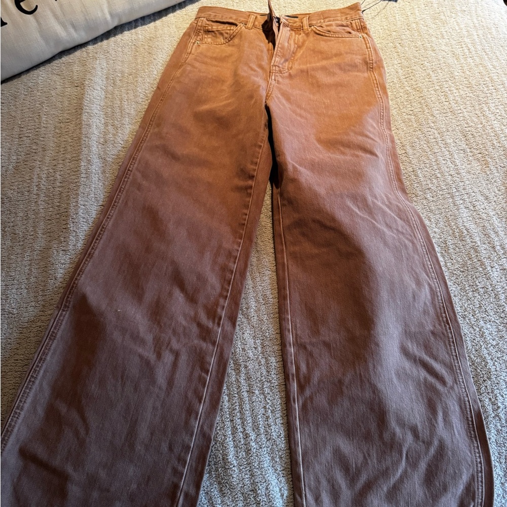 Veronica Beard Tan Taylor High Rise Wide Leg Jeans